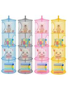 Giỏ treo búp bê nhồi bông 4 lớp - Tổ chức lưu trữ lưới thoáng khí, thích hợp cho quần áo, đồ chơi, găng tay, mũ và tất | Lưới phơi đồ gấp gọn, thích hợp cho phòng trẻ em và phòng ngủ - Nhiều màu - Xem 4