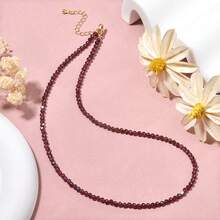 1 件 3 毫米天然石榴石串珠项链，配紫水晶、日光石刻面球形珠，优雅宝石首饰，适合女性，日常佩戴礼物 - 40cm,3mm - 查看 6