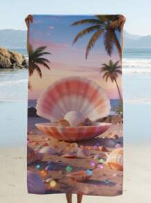 1pc Beach Shells Pattern Beach Towel, Absorbent Quick Dry Swimming Towel, Portable Beach Towel, Thickened Anti-Sand Soft Blanket, Stylish Pool Towel, Suitable For Swimming Pool, Beach, Essential For Beach, Shower For Couples, Perfect For Bachelorette Parties, Travel, Vacation, Idea Gift For Valentine's Day, Mother's Day, Father's Day, Birthdays, Or Anniversaries, Weddings