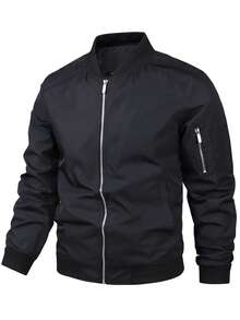 冬季大码男士休闲夹克，春秋季纯色运动夹克，日常穿着，修身，高品质飞行员夹克，男士薄款休闲飞行夹克