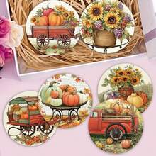 1set/4pcs/6pcs Autumn Pumpkin And Maple Leaf-Patterned Diatom Mud Coasters, Coffee Coasters, Home And Restaurant Multi-Occasion Decorations, Daily Gifts, Table Decorations, Daily Decorations, Theme Party Decorations - Multicolor - View 5