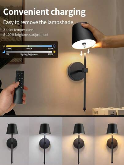 1/ Rechargeable Wand Lamp Set, Black, Magnetic Detachable Remote Control Verlichting Temperatures, Dimmable Wireless Bedroom, Living Room, Hallway Home Corridor Lighting, Elegante Lighting Fixture, Durable Material view 3