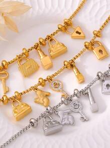 MiDuoDuo 1 Peça Pulseira Vintage Ajustável de Aço Titânio Banhada a Ouro 18K com Pingente de Strass, Joia Estilo Europeu e Americano Ins para Mulheres