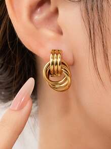 4pcs Fashion Gold & Silver Hoop Earrings For Women, Thick Stainless Steel Personalized Pendant Earrings, Lightweight & Hypoallergenic, Suitable For Daily Wear