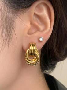 4pcs Fashion Gold & Silver Hoop Earrings For Women, Thick Stainless Steel Personalized Pendant Earrings, Lightweight & Hypoallergenic, Suitable For Daily Wear