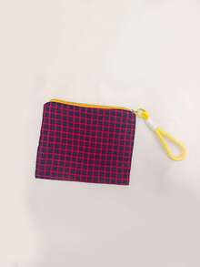 1pc Plaid Color Block Zipper Cosmetic Bag, Can Be Used As Makeup Organizer, Portable Travel Bag, Toiletry Bag, Travel Makeup Bag, Can Hold Makeup Brushes, Lipsticks, Skincare, Phones, Coins, Small Items, Ideal Gift For Christmas, Holidays