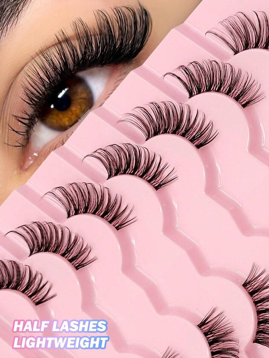 7 Pairs Asiteo Natural Half-Eye False Eyelashes, Transparent Lash Band, More Realistic, Easy To Use, Suitable For Daily Wear - Half Eyelashes - View 1