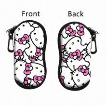 Sanrio 1 pezzo Custodia portaocchiali Hello Kitty - Stile Kuromi, Pompompurin e amici, design a collisione multicolore, design a stampa floreale, con cerniera e gancio, anti-smarrimento e portatile, custodia per occhiali in tessuto morbido e antiurto, adatta per riporre occhiali alla moda e vari piccoli oggetti, regalo di stile per le donne, riutilizzabile, ottimo regalo piccolo per Natale, Ognissanti, compleanni e feste tra amici