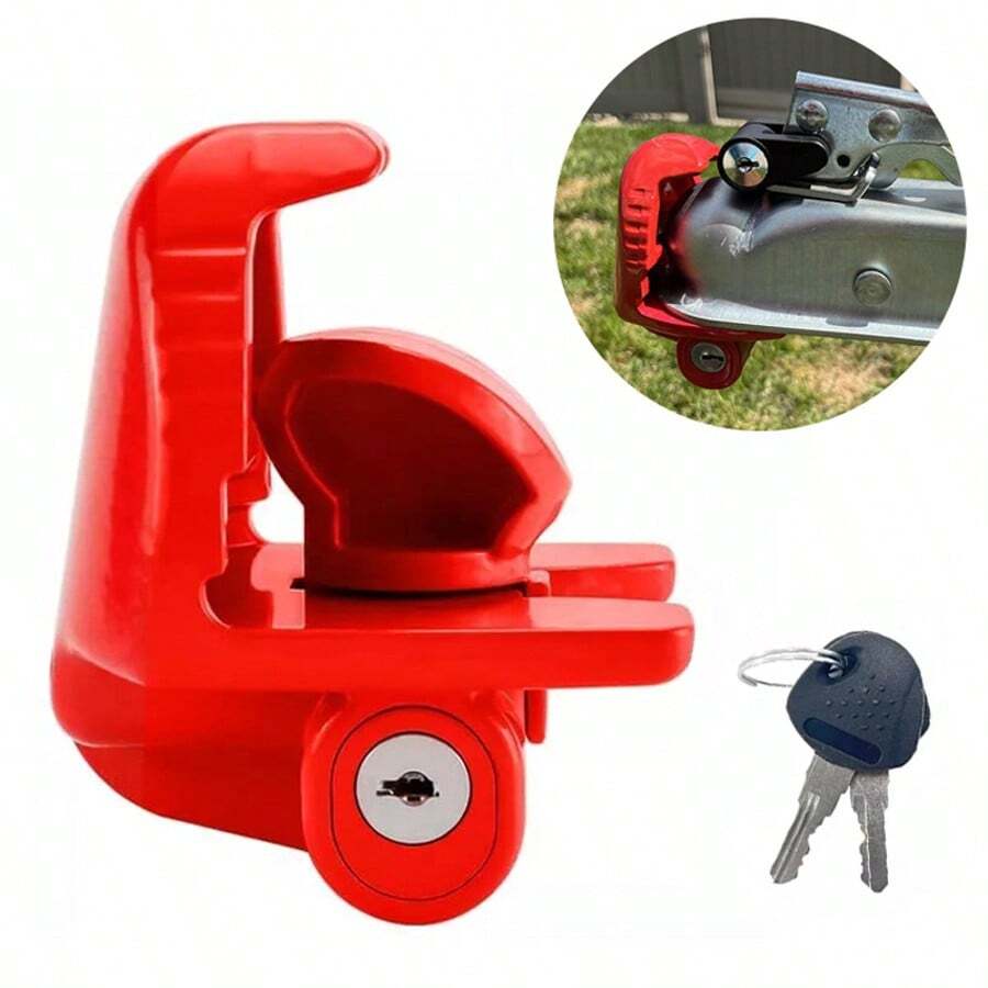 High Security Hitch Lock Caravan Trailer Hitch Coupling Tow Lock Universal With Key - Red - View 1