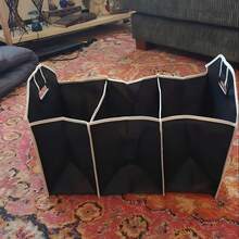 Black Folding Car Storage Box With Mesh Pockets - Large Capacity, Space-Saving Travel Design, Small And Foldable For Easy Storage,Urable Fabric With White Decoration, Perfect For Car Interior Organization, Vehicle Storage - Black - View 3