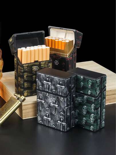 1pc Handmade Leather Cigarette Case, Holds 20 Cigarettes, Portable Storage Box, Personalized Gift For Men & Women, Suitable For Halloween, Convenient For Outdoor Carrying And Sharing