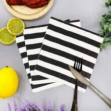 20/40/60 片黑白条纹双层纸巾，用于派对装饰 - 多功能鸡尾酒饮料餐巾，适用于生日、毕业典礼、酒吧/蝙蝠、车尾聚会 - 圣诞节、感恩节的节日用品 - 彩色 - 查看 4