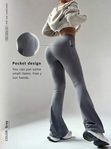 FWH Versión de alto rendimiento, pantalones acampanados adelgazantes de cintura alta con bolsillos secretos | Ropa deportiva retro para el gimnasio, cintura moldeada + levantamiento del trasero, cintura antideslizante + bolsillos ocultos | Perfecto para yoga y uso diario, pantalones acampanados de cintura alta para todo tipo de cuerpos, look retro y elegante de ropa deportiva, pantalones de yoga acampanados de cintura alta