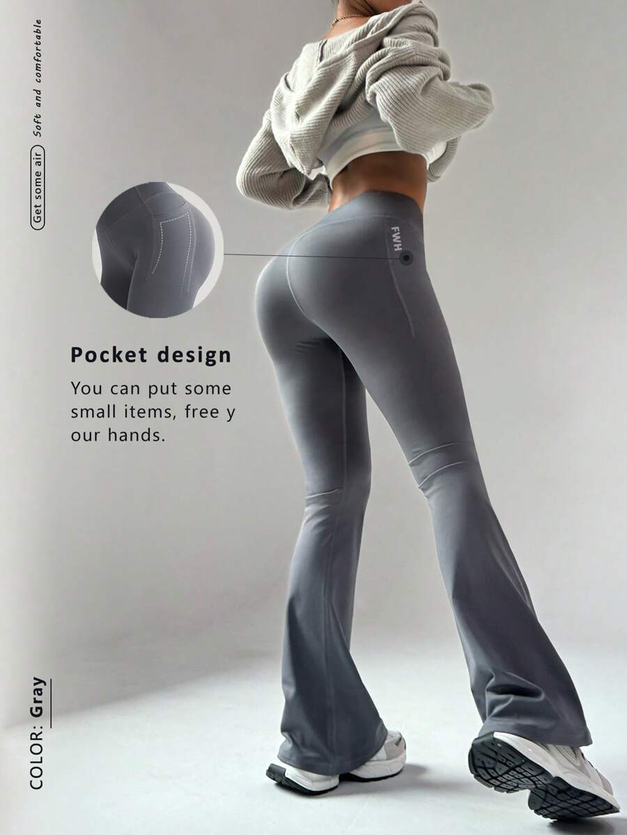 FWH Versión de alto rendimiento, pantalones acampanados adelgazantes de cintura alta con bolsillos secretos | Ropa deportiva retro para el gimnasio, cintura moldeada + levantamiento del trasero, cintura antideslizante + bolsillos ocultos | Perfecto para yoga y uso diario, pantalones acampanados de cintura alta para todo tipo de cuerpos, look retro y elegante de ropa deportiva, pantalones de yoga acampanados de cintura alta
