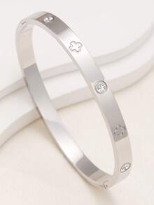 3 件不锈钢四叶草手镯，适合女性派对、日常佩戴、欧美风格、个性化、大方、奢华方晶锆石腕带、婚礼首饰套装、送给女孩、女士、亲戚、朋友的礼物、美丽的婚礼、生日、情人节