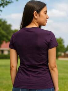 PLAYERA DAMA C/REDONDO M/CORTA AJUSTADO LISO - Morado Uva - Ver 4