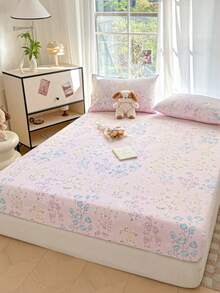 1 件花卉印花床笠、床垫套、柔软舒适的床上用品、亲肤床笠、适合男孩、女孩、宿舍、所有季节防尘防滑床罩，适用于单人床、双人床、大号床、特大号床，可机洗（不含枕套） - 彩色 - 查看 2