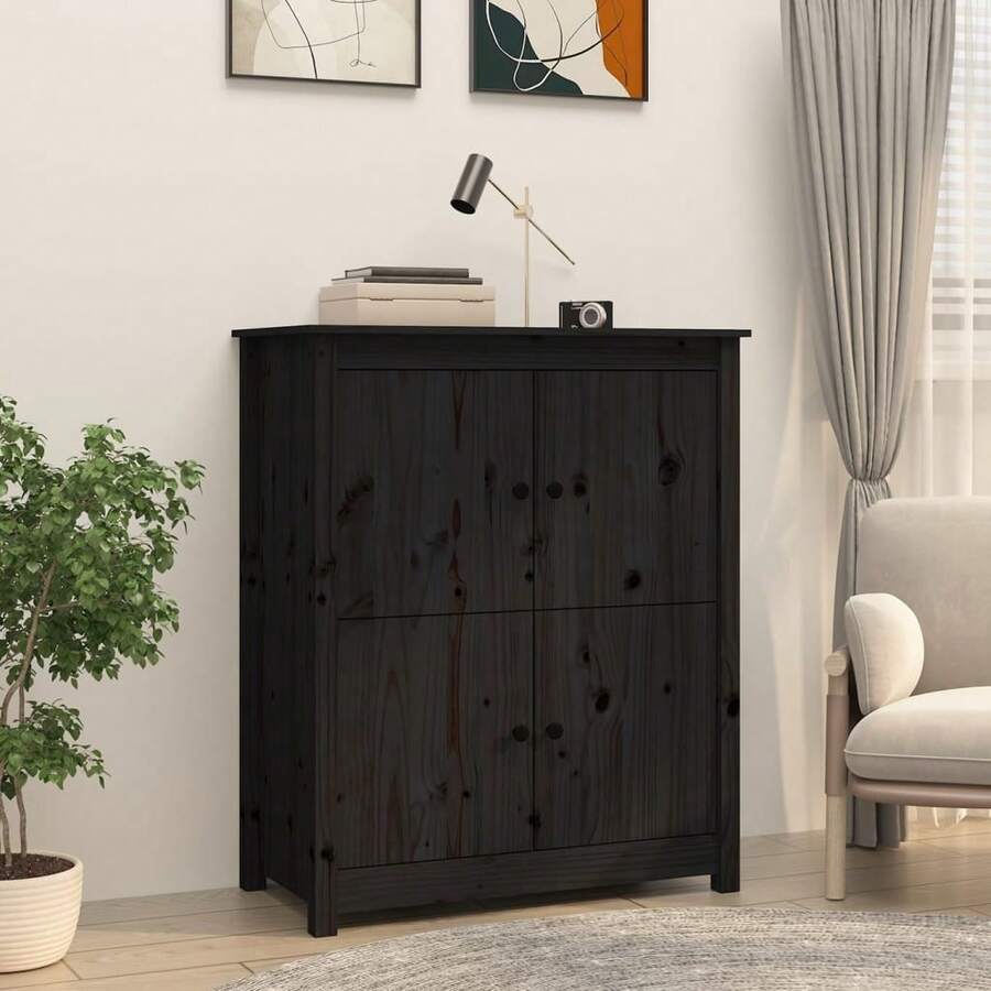 Küchenmöbel Sideboard Schwarz 83x41,5x100 cm aus massivem Kiefernholz Modernes Sideboard Vielfältige Verwendungsmöglichkeiten, Esszimmer/Küche