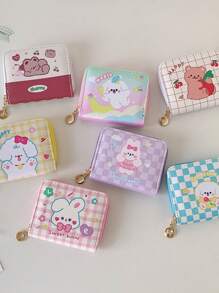 1 PC Girls Square Coin Purse Cartoon Cute Bunny Multi-Card Slot Short Card Holder Student PU ID Bag Wallet