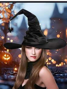 قبعة ساحرة الهالوين - لوازم حفلة ال-هالوجين، قبعة ساحر أسود مناسبة للنساء البالغات، ديكور الحفلة
