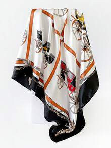 1 件 90 厘米女士复古印花真丝围巾、围脖、头巾，适合户外、海滩、头巾、春夏季