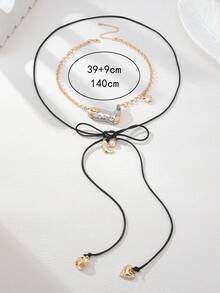 1 套 2 件时尚牛仔休闲度假 DIY 蝴蝶结多层项链套装