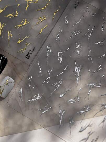 1pc 5D Nail Art Stickers High Quality Gold/Sliver Marble Pattern Press On Nails DIY Nail Supplies Adhesive For Make Fake Nails Nail Stickers Nail Art Decorations Nail Decals DIY