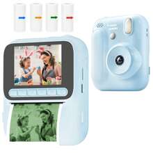 Cameră foto instantanee pentru copii cu video HD 1080P, baterie reîncărcabilă de 1300mAh, obiectiv cu zoom 8X și 2 moduri de imprimare - Cameră digitală cu 4 role de hârtie color și 4 jocuri, cadou perfect pentru băieți și fete cu vârste cuprinse între 3 și 12 ani, 12+, mini cameră instantanee, fotografie distractivă, design potrivit pentru copii, construcție durabilă, fotografi tineri