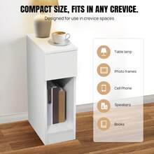 AutoFu Narrow Side Table, Bedside Table With Drawer Storage Shelves Magazine Rack End Table, Corner Narrow Table End Table Slim Side Table For Living Room,Bedroom,20 X 34 X 60 Cm, White - White - View 4