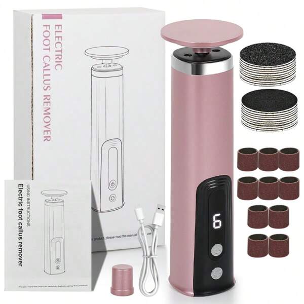 Removedor Elétrico de Calos e Pele Morta 2 em 1 - Bege Claro Recarregável Sem Dor, Ferramenta de Pedicure com 10 Cabeças de Lixa, Bateria de 500mAh para Cuidados Suaves com os Pés