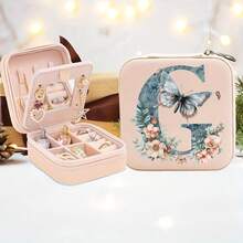 [花卉首饰盒] 1 件花卉首字母首饰收纳盒 | 紧凑型旅行盒，适用于戒指、项链、耳环 - 柔软天鹅绒衬里、耐用拉链、轻巧便携 - 非常适合珠宝整理和旅行，首饰盒旅行必需品旅行配件旅行包度假返校学校用品首饰盒 - 粉色 - 查看 12