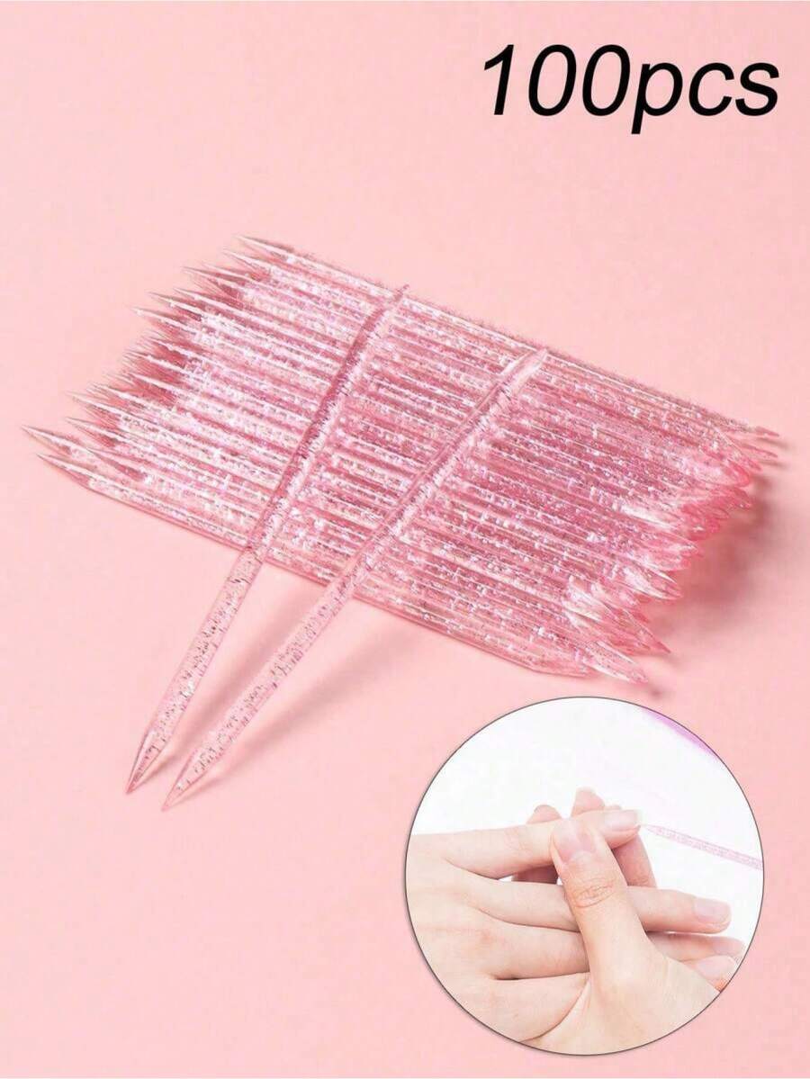 500/200/100/50 Peças Ferramentas de Arte de Unhas para Mulheres, Palito de Limpeza Acrílico Rosa de Duas Pontas, Palito de Esfoliação de Pele Morta, Ferramenta de Manicure