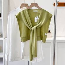 1pc Women's Solid Color Shawl Cardigan, Lightweight Spring/Autumn Shirt Collar Accessory, Suitable For Layering With Sweaters, Shirts, Scarves For Students And Office Wear