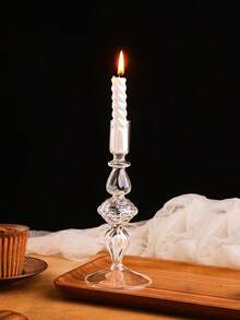 1 szt. Europejski świecznik w stylu pałacowym z diamentowymi paskami, przezroczysty szklany świecznik do dekoracji wnętrz, odpowiedni do domu, hotelu, dekoracji stołu weselnego