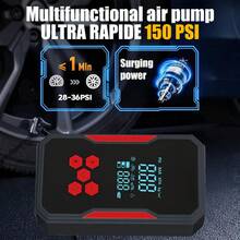 2-In-1 Portable Air Compressor/Charger, 3000A Peak 25L/Min Car Tire Air Pump, DC 12V 150PSI Portable Car Tire Air Pump, LED Light For Car Tire, Motorcycle, Bicycle