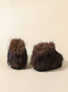 1 Pair Cute Niche Furry Boots, Mid-Calf Winter Snow Boots