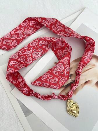 1pc Bohemian Style Fashion Elegant Light Luxury Copper Asymmetrical Heart Print Fabric Necklace For Women Sister Couple Jewelry Gift, Suitable For Daily Dating Party Holiday Gift Christmas Vacation Wearing