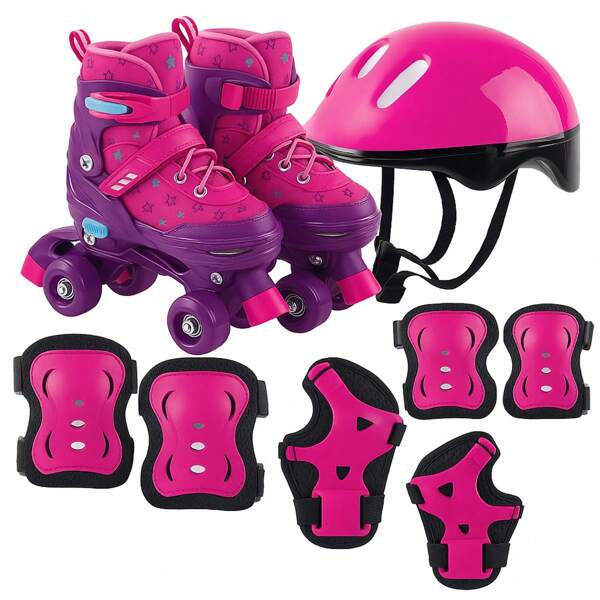 Patins Infantil Ajustável c/ Kit Segurança Do 34 ao 37 C/ Capacete e Protetores Divertido Menina