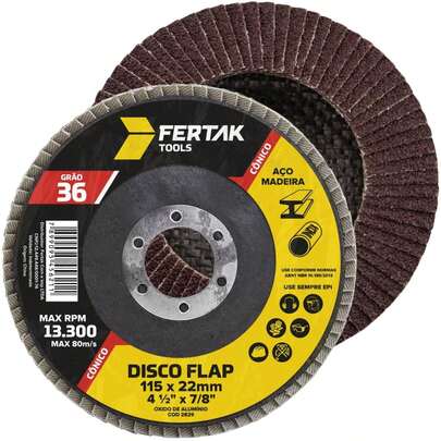 Disco Lixa Flap Cônico 115mm Grão 36 Madeira Aço Desbaste | Fertak