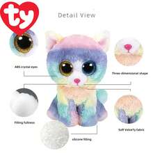 TY Plush Doll, Ty Beanie Boos Lillibelle Pink Kitten, Blue Glitter Eyes, Soft & Plush Stuffed Animal, Original 6 Inch, Christmas Gift - Multicolor - View 4