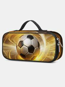 Kids Pencil Case With Soccer Ball Print, 3 - Layer Large Capacity, Cute Handle For Back To School, Multi-Slot Boys Mark Pouch With Zipper Compartments For Office School - Pencil Case - View 13