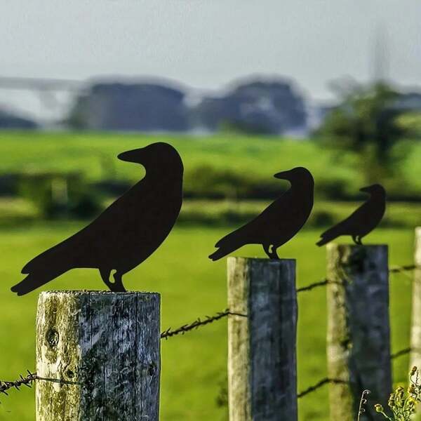 2pcs Raven Silhouette Metal Garden Stakes - Contemporary Yard Signs With Stakes For Home & Halloween Decor