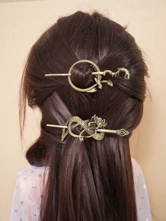 1pc Viking Serpent Dragon Symbol Hair Clip, Vintage Celtic Style Hair Accessory For Women