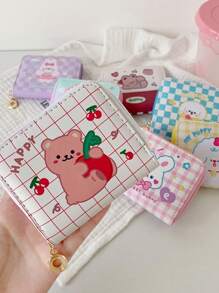 1 PC Girls Square Coin Purse Cartoon Cute Bunny Multi-Card Slot Short Card Holder Student PU ID Bag Wallet