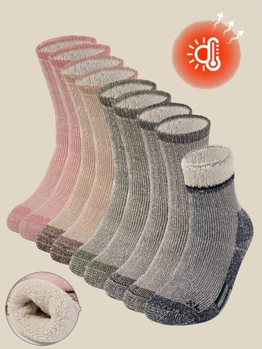 5 Pairs Merino Wool Outdoor Hiking Skiing Children's Socks, Thick & Warm, Suitable For 4-14 Years Old Kids Outdoor Hiking, Travel And Daily Wear