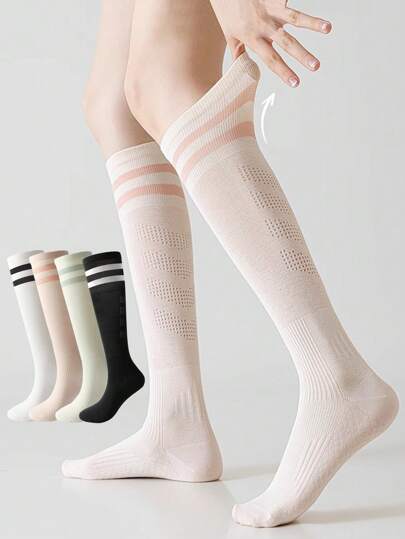 1/2/4 Pairs Women Long Tube Socks, Compression Sports Socks For Badminton, Fitness, Running, Skipping, Yoga, Collegiate Style