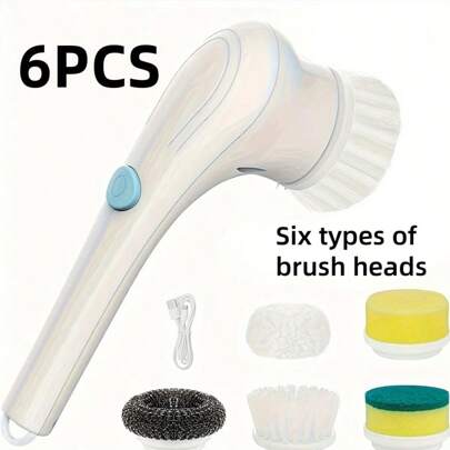 Multifunctional Electric Cleaning Brush, Handheld Wireless Electric Cleaning Brush, Multi Head Replacement Electric Cleaning Brush, Powerful Oil Removal Without Hurting Hands
