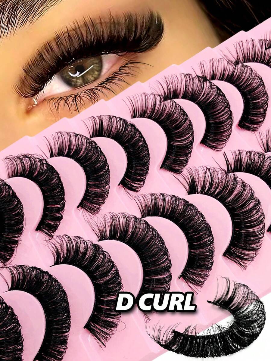 Rikuaild 10 Pairs D Curl Thick Volume Faux Mink Eyelashes Manga Eye Lashes Curly Volume Faux Mink Eyelashes Natural Dramatic Soft Lash Cross Lashes - Lông mi giả dạng dải của Nga - Xem 1