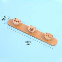 1pc Cartoon Wooden Wall Mounted Coat Rack, Cute Animal Design Hooks For Baby Nursery, Entryway, No Drilling Required - Wood Color - View 8