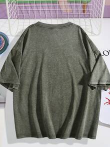 EWH 230g Thick Unisex Washed Vintage Oversized T-Shirt Street Hip Hop Punk Harajuku Casual Cotton Shorts DG004 - 軍綠色 - 查看 2